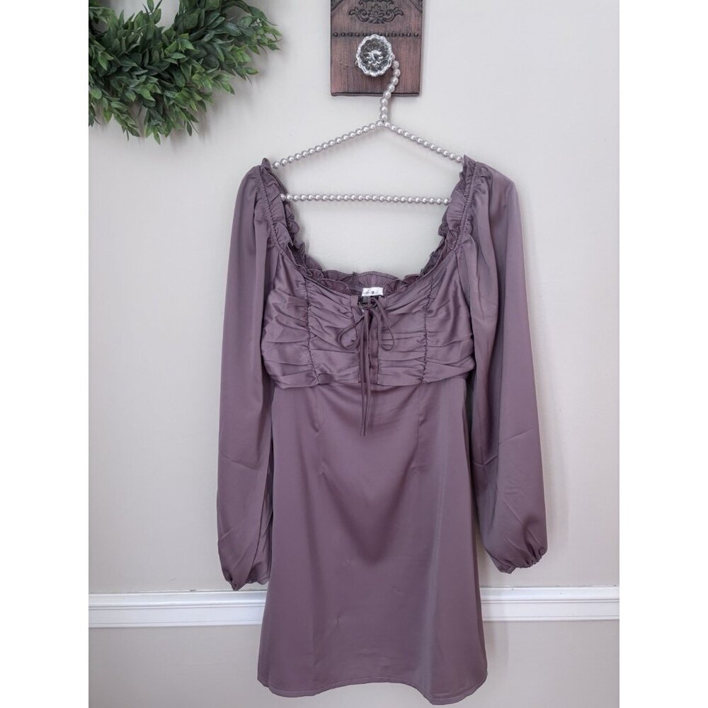 NWT Blush J Womens Size M Ruffled Ruched Tie Bust Short Dress Peasant